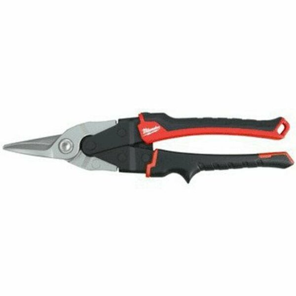 Milwaukee Tool Aviation Snip, 10 in OAL, 5 in L Cut, Left, Straight Cut, Steel Blade, Ergonomic Handle, Red Handle 48-22-4510